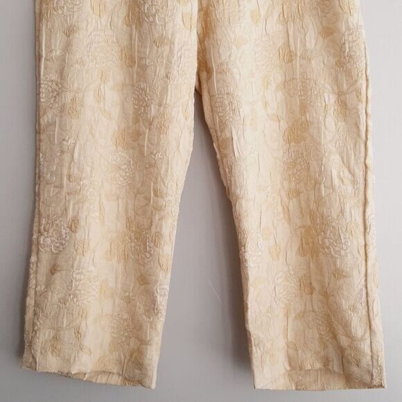 BELLESSA | Floral Jacquard Brocade Crop Ankle Dress Pants Light Cream 14 Flawed - Picture 5 of 16